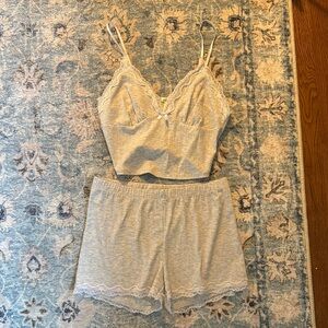 Women's Gray Lace Trim Sleepwear Set